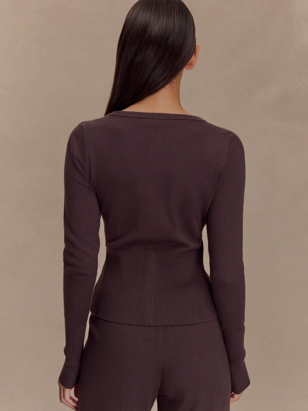 Meshki Reese Fitted Knit Cardigan - Dark Chocolate - Picture 2 of 7